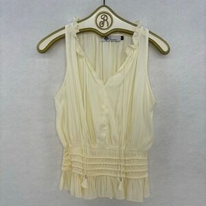 Towne Ruffle Neck Sleeveless Top SMALL Boho Cottagecore Smocked‎ Waist Cream
